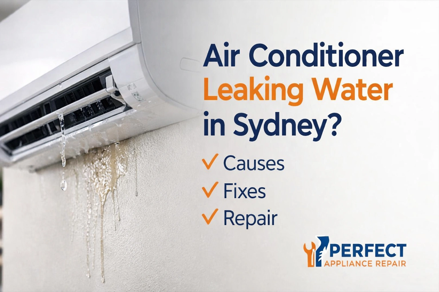 Split system air conditioner leaking water inside a Sydney home due to drainage blockage