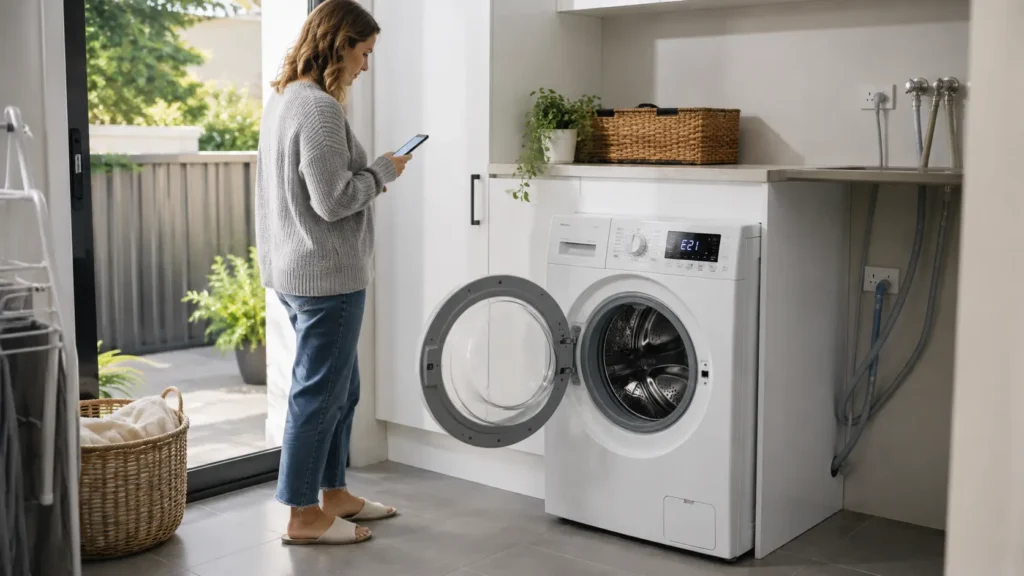 Washing machine showing E21 error code before repair in Sydney