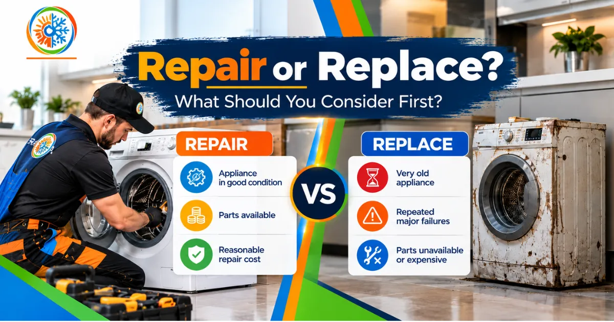 Repair or replace an appliance based on condition, parts availability and repair cost